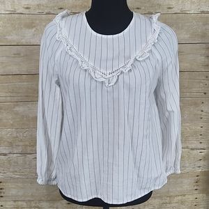 Madewell Ruffle Yoke Prairie Top In Pinstripe